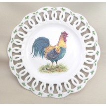 assiette de décoration ajourée décor "coq vert"