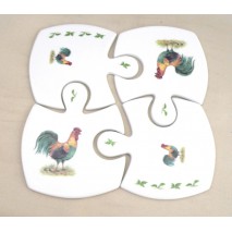 dessous de plat puzzle "coq vert"