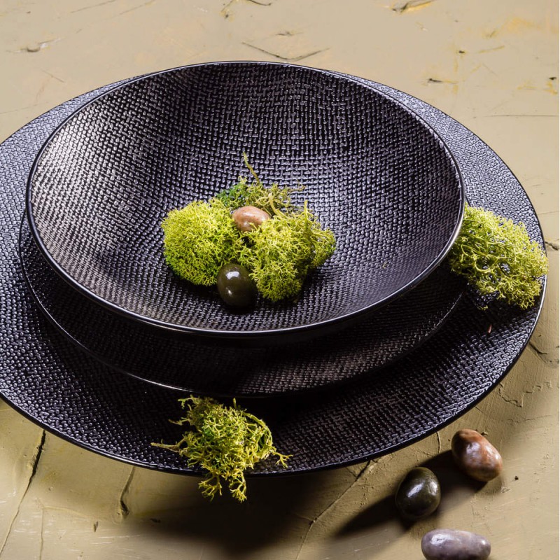Assiettes noires (plate, creuse, dessert) - Porcelaine des Pins