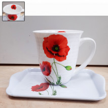 Ensemble mug coquelicots et plateau