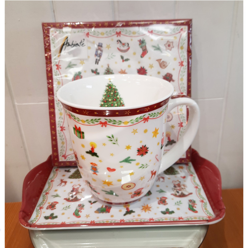 Ensemble mug, plateau et serviettes Noël - Porcelaine des Pins