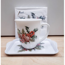 Ensemble mug houx et pomme de pins