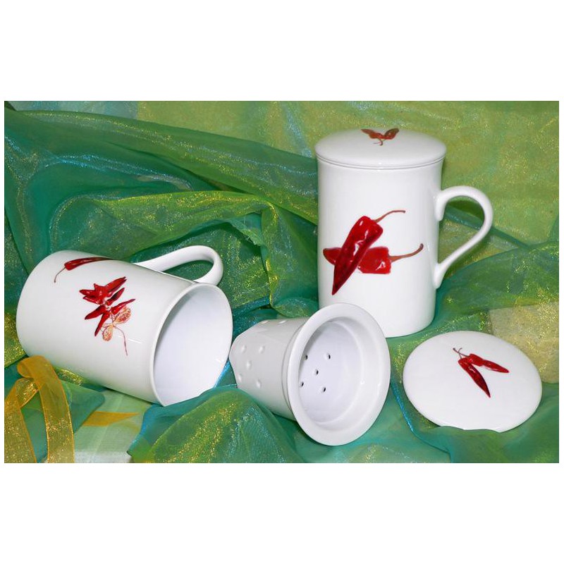 Tisanière à Fleurs, Porcelaine Peinte, Tasse Thé Plumes, Mug